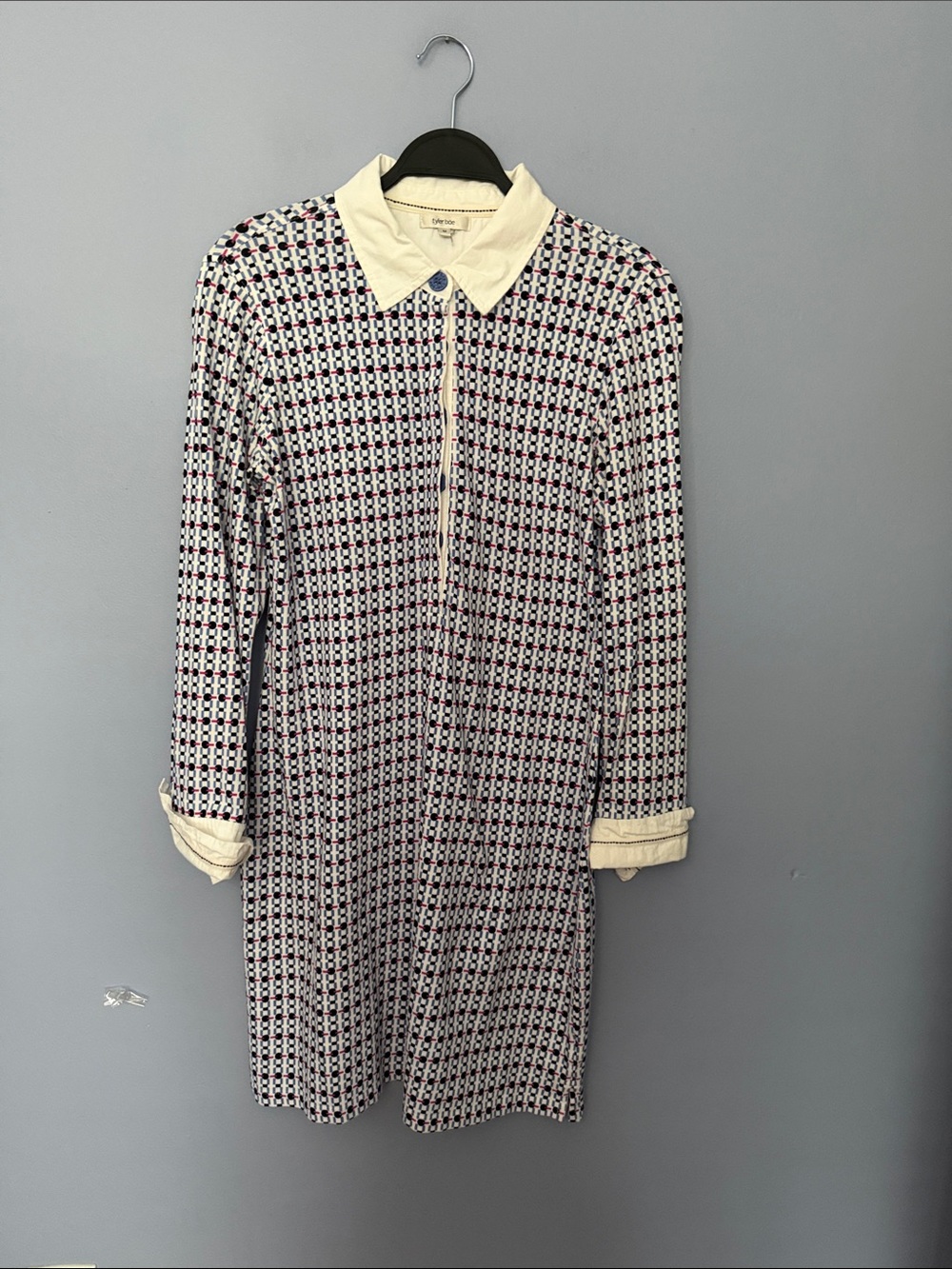 Tyler Boe Dixi Cup Polo Knit Dress Blue Geometric M - Picture 4 of 14